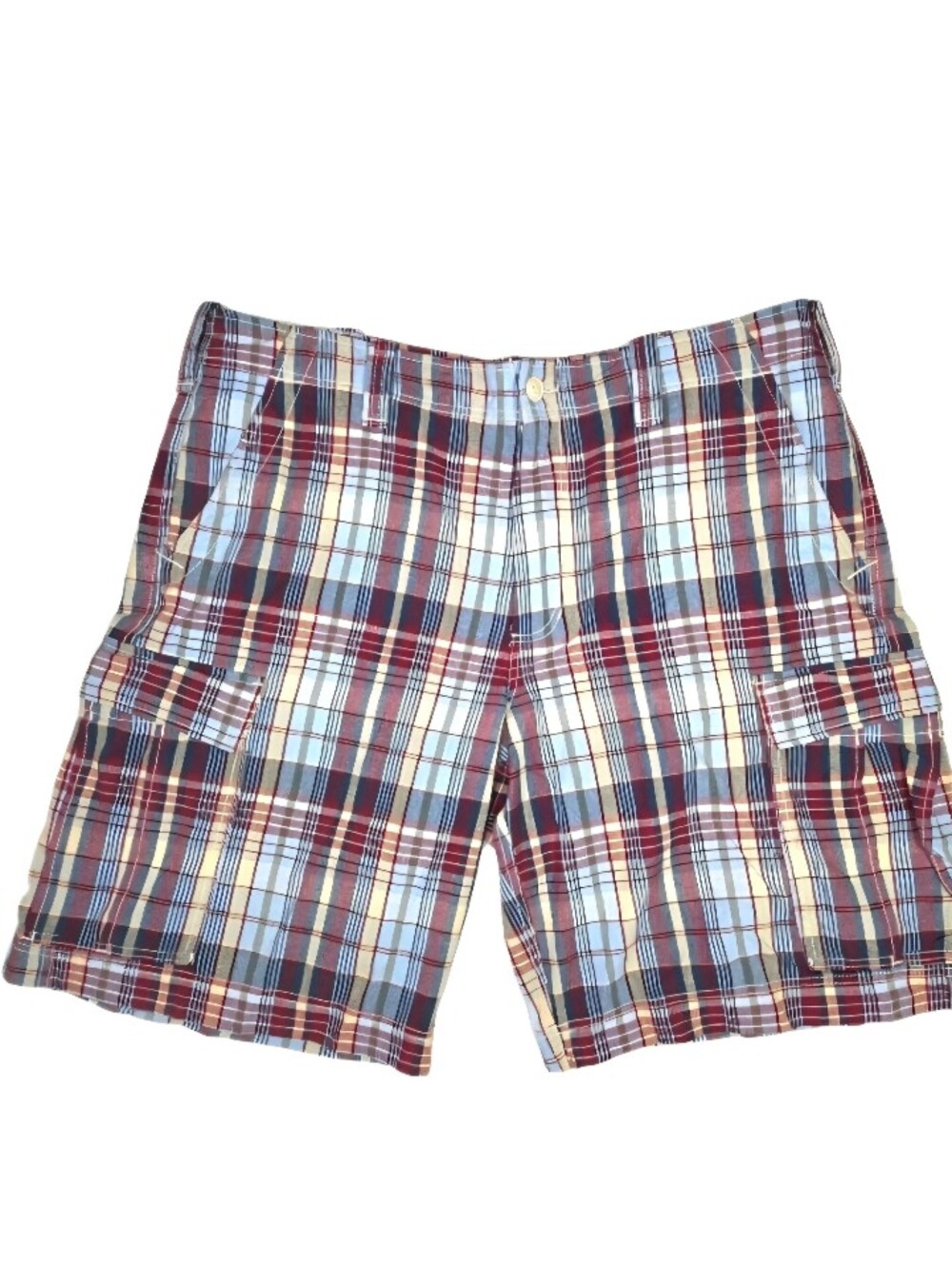 Polo Jeans Co Cargo Shorts Mens Size 40 Madras Plaid Ralph Lauren Vintage Preppy